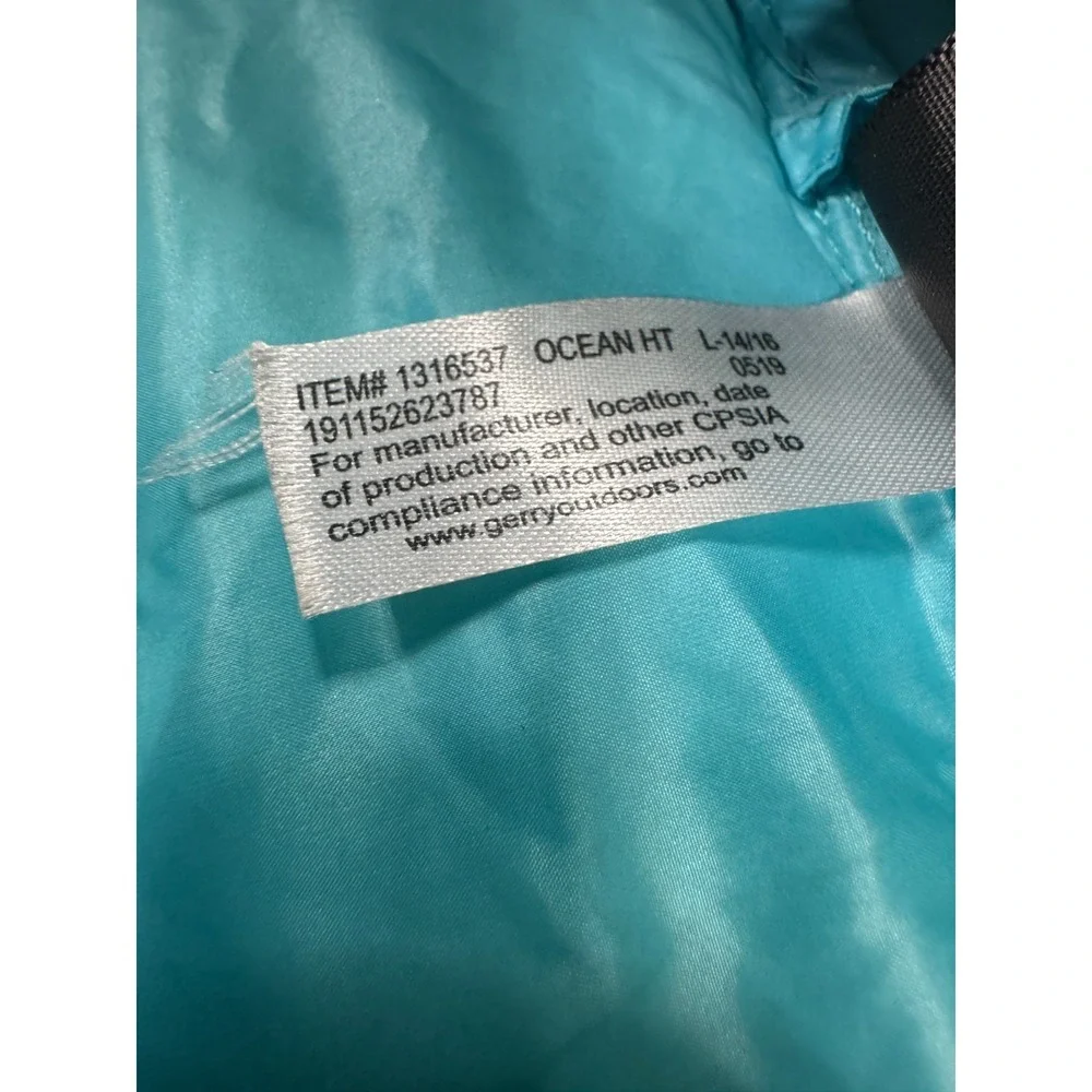 Gerry Puffer Jacket Girls L(14/16) Teal Fill Power 650 Insulated Hooded Outdoor